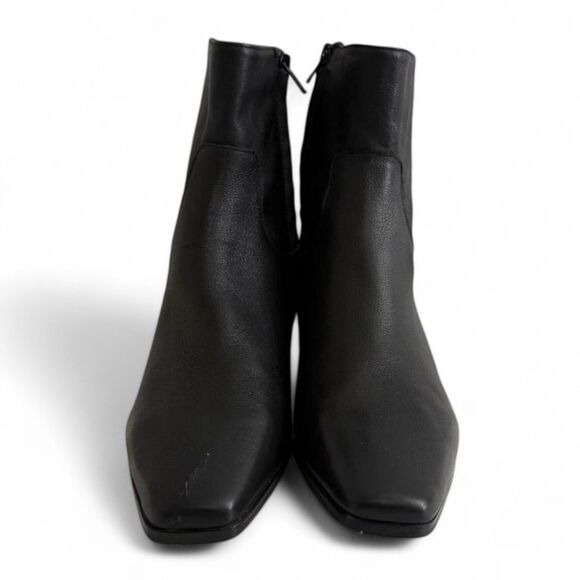 STEVE MADDEN Dusty Block-Heel Square Toe Black Leather Booties, NEW! Size 9 - Picture 3 of 10